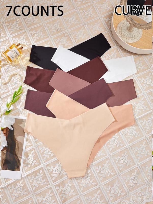  Solid Color V-cut Panty, Soft Comfy Breathable Seamless Knicker for Daily Wear, Women's Underwear for All Seasons