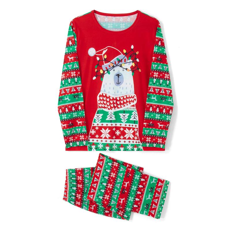 Matching Christmas Pajamas For Family, Long Sleeve Christmas Bear Print Tops Trousers Suit   Romper