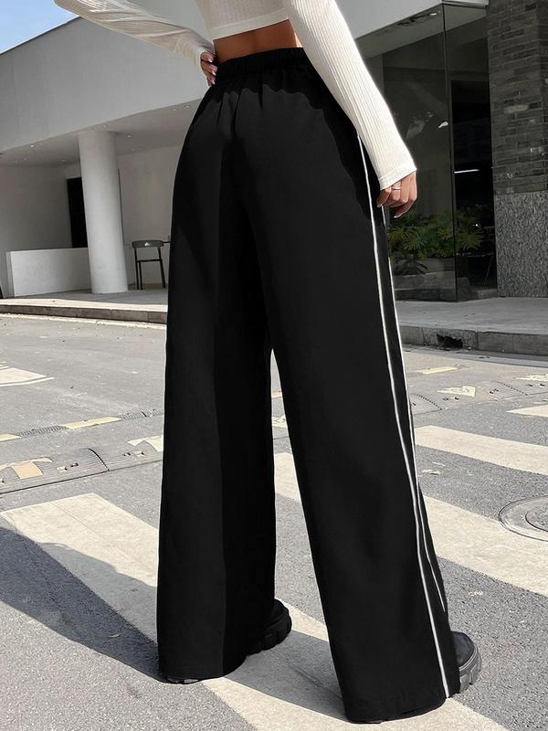 Women's Side Stripe Drawstring Pocket Sweatpants, Summer Outfits, Pants for Women, Work Pants Women, Casual Elastic Waist Wide Leg Trousers, Lady Bottoms