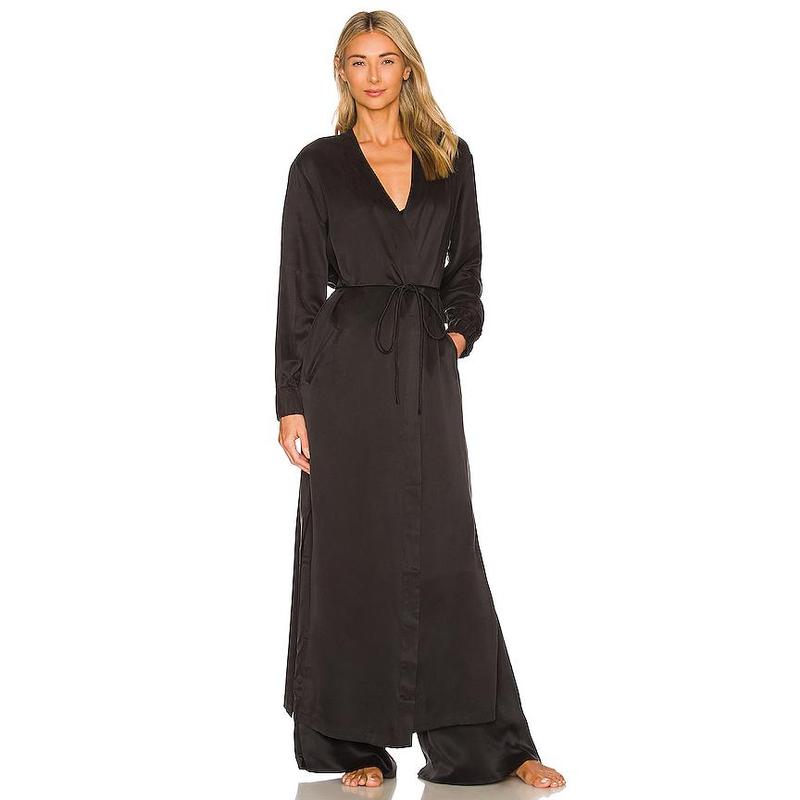 LUNYA Washable Silk Long Robe in Immersed Black