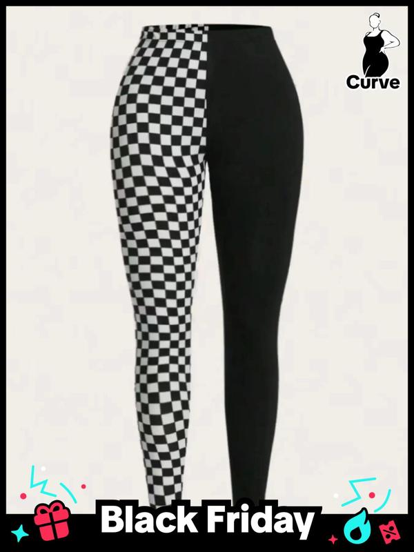  Plaid Print High Waist Leggings, Casual Comfy Skinny Pants for Women, Women's Bottoms for Fall & Winter