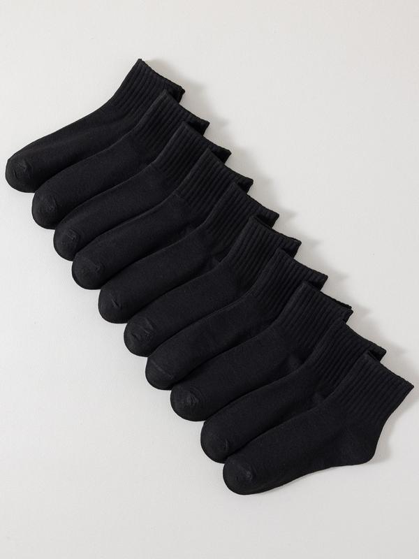 Women's 10 Pairs Solid Crew Socks, Fashion Casual Cozy Mid-calf Socks for Daily Wear, Women's Socks & Hosiery for Spring Fall