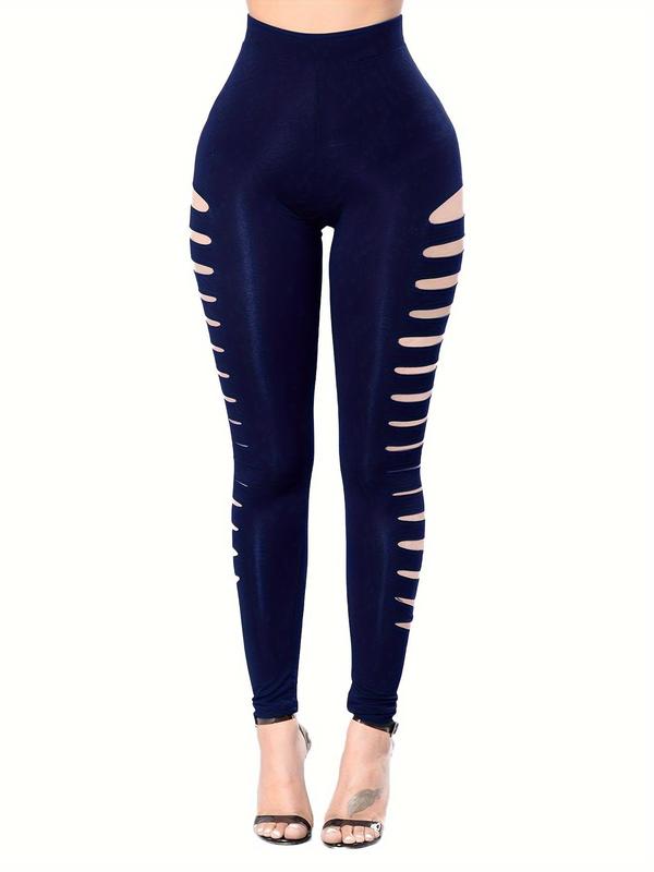 Women's Sexy Cut Out High Waist Leggings, Casual Stretchy Skinny Pants for Club Party, Women's Bottoms for Spring & Fall