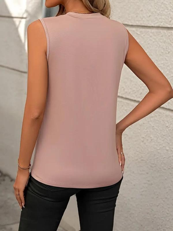 Women's Solid Round Neck Seam Detail Tank Top, Casual Sleeveless Top for Summer, Ladies Clothes for Daily Wear