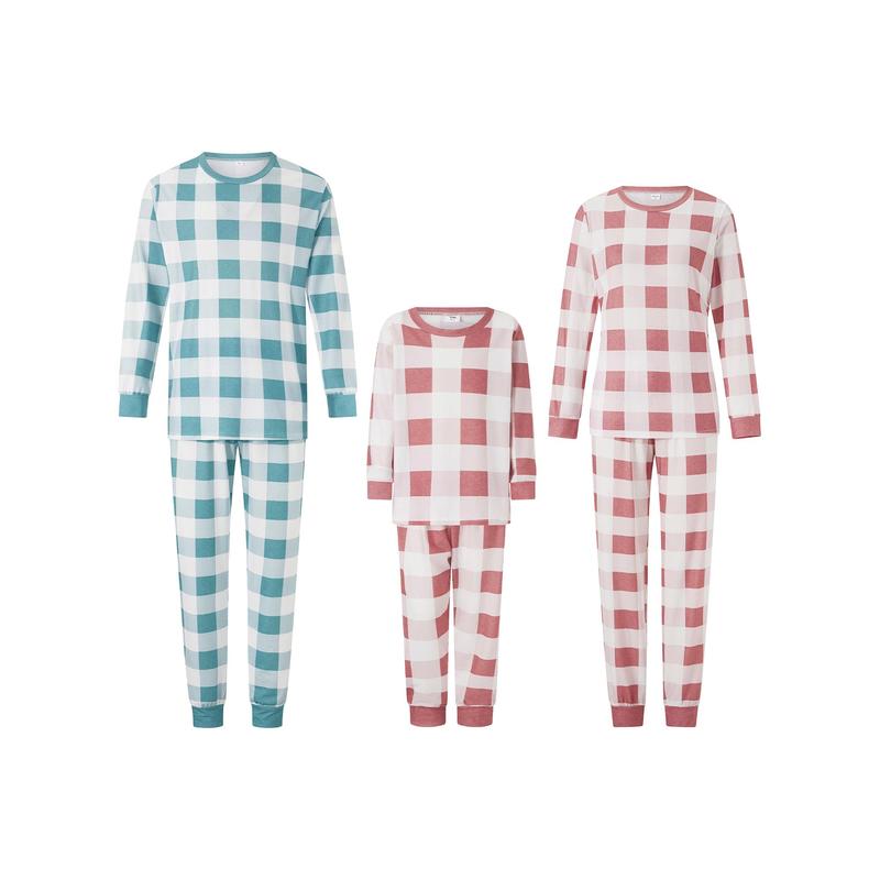 Family Pajamas Matching Set, Long Sleeve T-shirt with Pants Plaid Sleepwear Loungewear