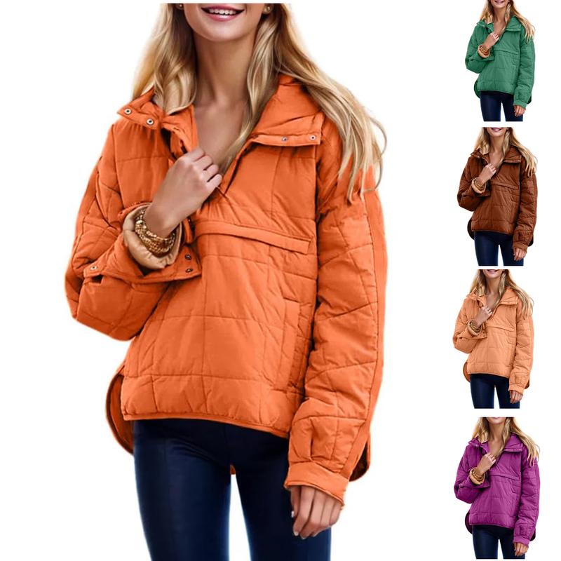 SCUSTY Women's Oversized Puffer Jacket Quilted Lightweight Pullover Hooded Padded Hoodies Winter Warm Long Sleeve Coat