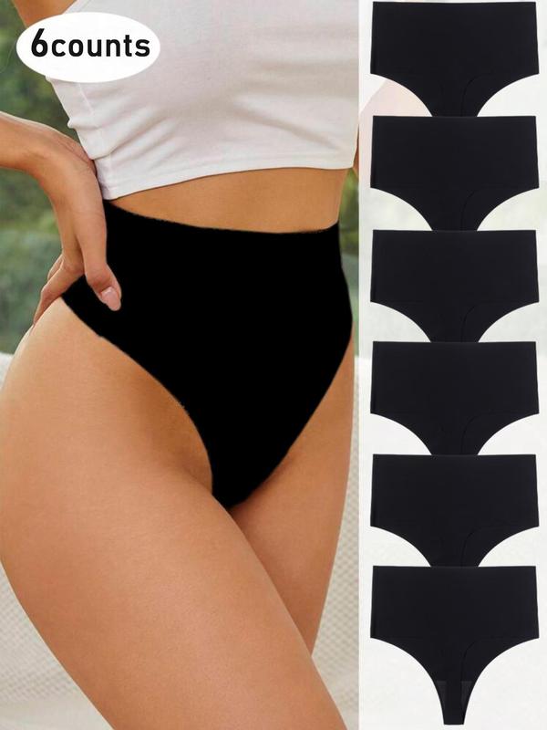 Women's Basic Solid High Waist Thong, Lady Soft Comfy Breathable Seamless Panty for Daily Everyday Wear, Ladies Comfort Underwear for All Seasons, Underwear for Women, Womenswear Panties