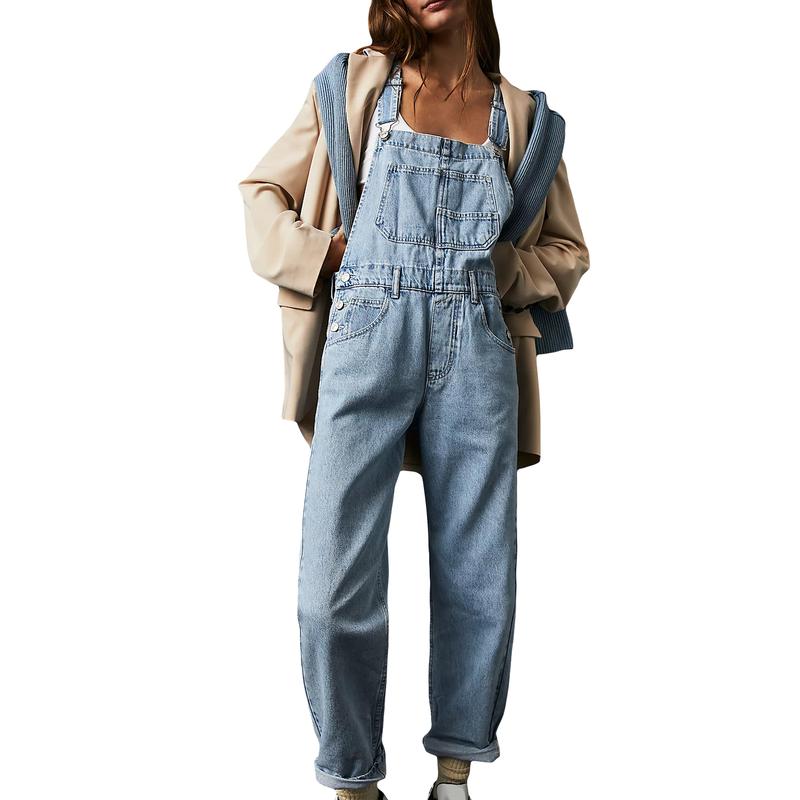 Women Denim Long Jumpsuit Casual Spaghetti Strap Wide Leg Romper Pants Summer Baggy Bib Overalls Womenswear Mum