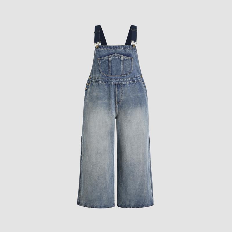 Cider [4 colors, Size 0-26] Denim Pocket Wide Leg Jumpsuit