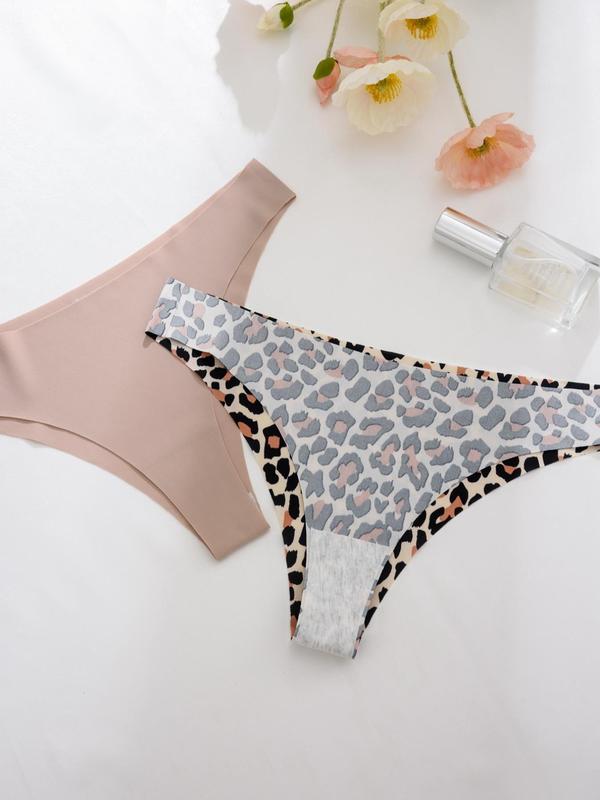 Women's Solid leopard Print Seamless Thong, Soft Comfy Breathable Panty for Daily Wear, Women's Underwear for All Seasons