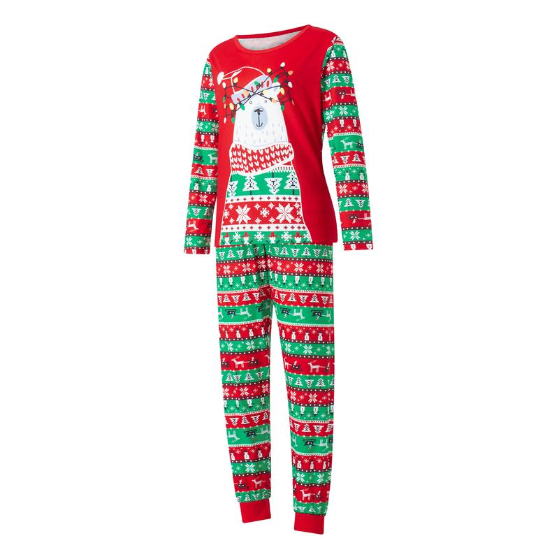 Matching Christmas Pajamas For Family, Long Sleeve Christmas Bear Print Tops Trousers Suit   Romper