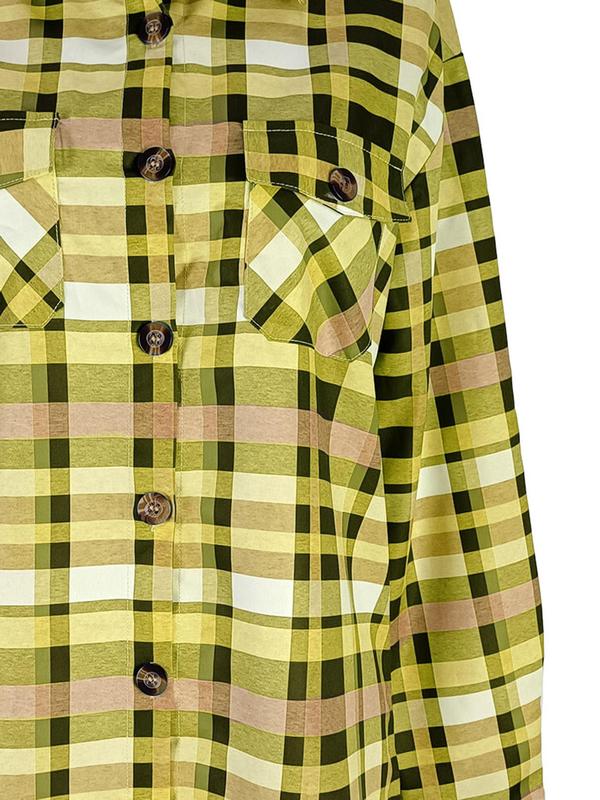 Women's Plaid Print Button Front Shirt, Casual Long Sleeve Pocket Collared Top for Spring & Fall, Women's Clothes for Daily Wear