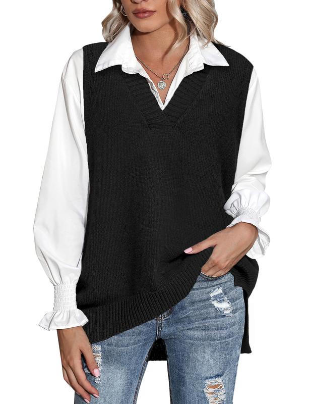 Zeagoo Sweater Vest Sleeveless Oversized V Neck Sweaters Knitted Vest Pullover Tank Top