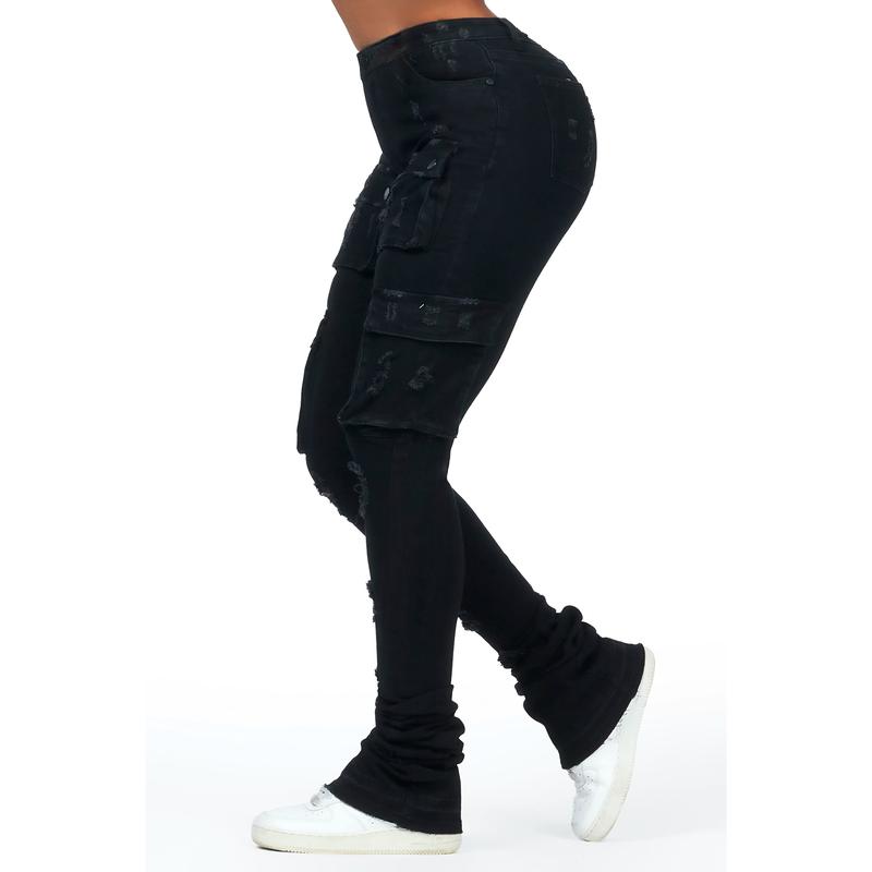 Noor Black Cargo Super Stacked Jean