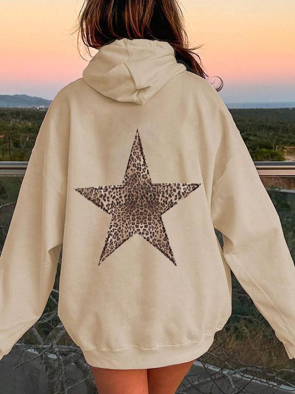 Women's Star Print Hoodie, Fashion Casual Leopard Graphic Drawstring Hoodies for Daily Holiday Outdoor Wear, Women Clothing for Fall & Winter