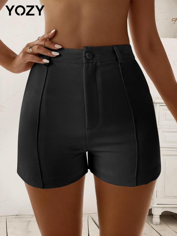 YOZY [3 colors] High Waist Zipper Button Front Shorts, Casual Straight Leg Shorts, 2024 Women's Summer Outfits for Daily Wear