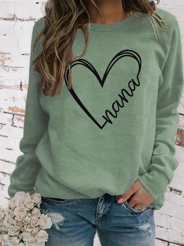  Heart Print Drop Shoulder Sweatshirt, Casual Long Sleeve Round Neck Pullover for Spring & Fall, Women's Plus Size Clothing for Daily Wear