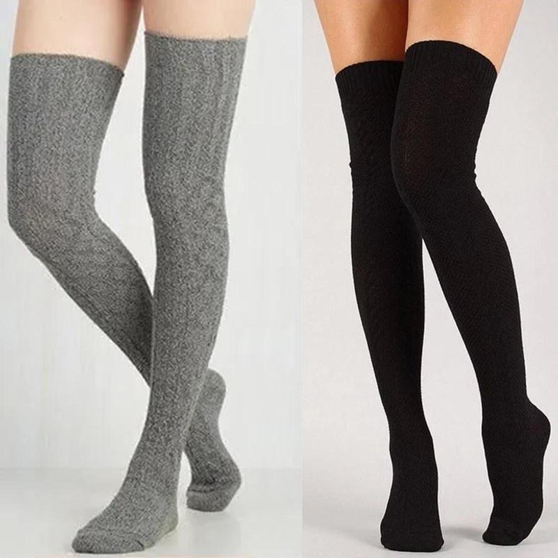 Women's 1 Pair Solid Color over the Knee Knit Socks, Preppy Style Thermal Winter Knee High Stocks, Thickened Warm Stocks, Gym Accessories