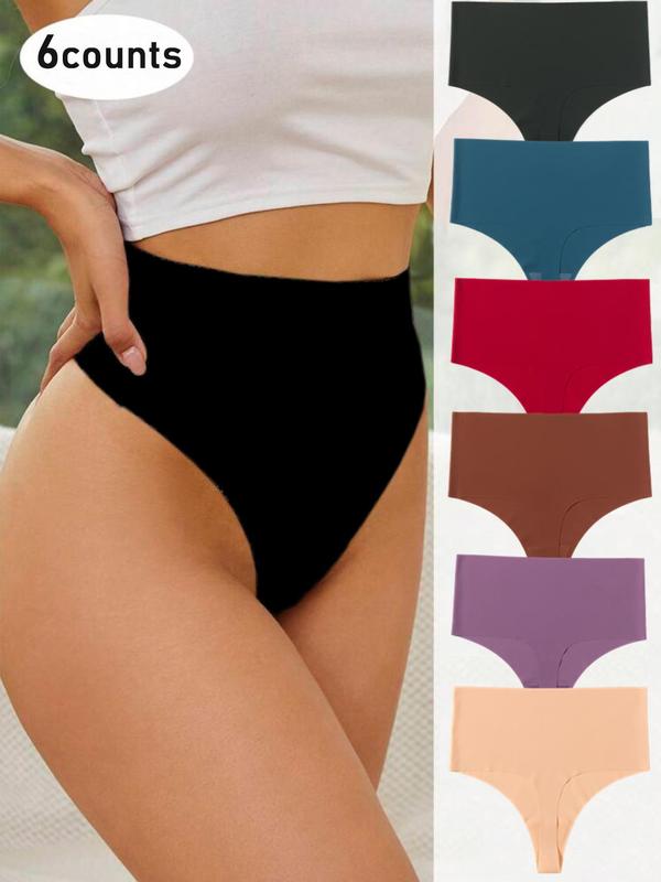 Women's Basic Solid High Waist Thong, Lady Soft Comfy Breathable Seamless Panty for Daily Everyday Wear, Ladies Comfort Underwear for All Seasons, Underwear for Women, Womenswear Panties