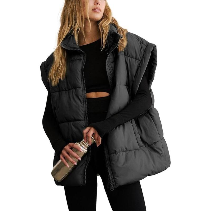 UANEO Women's Zip Up Puffer Vest Stand Collar Sleeveless Padded Coat with Pockets warm vest