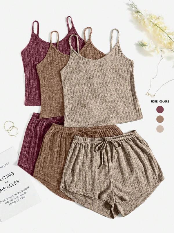 Women's Plain Crop Cami Top & Tie Front Shorts Vintage Set, Summer Clothes, Casual Camisole & Shorts Set for Fall, Fall Outfits 2024 Sets, Back To School Outfits, Women's Clothes, Two Piece Set Women