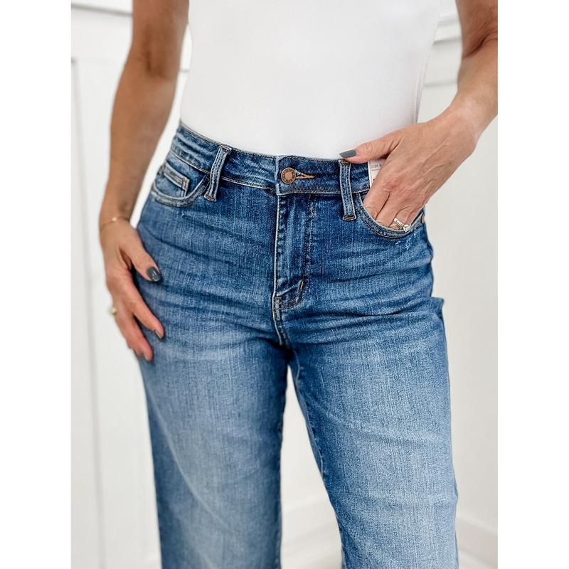 Judy Blue MAEVE High Waist Vintage Wash Cropped Wide Leg Denim Jean