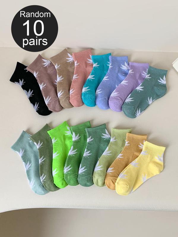 Random Women's Maple Leaf Print Ankle Socks, Casual Comfortable Breathable Socks for Daily Wear, Multipack Low Cut Socks for Women