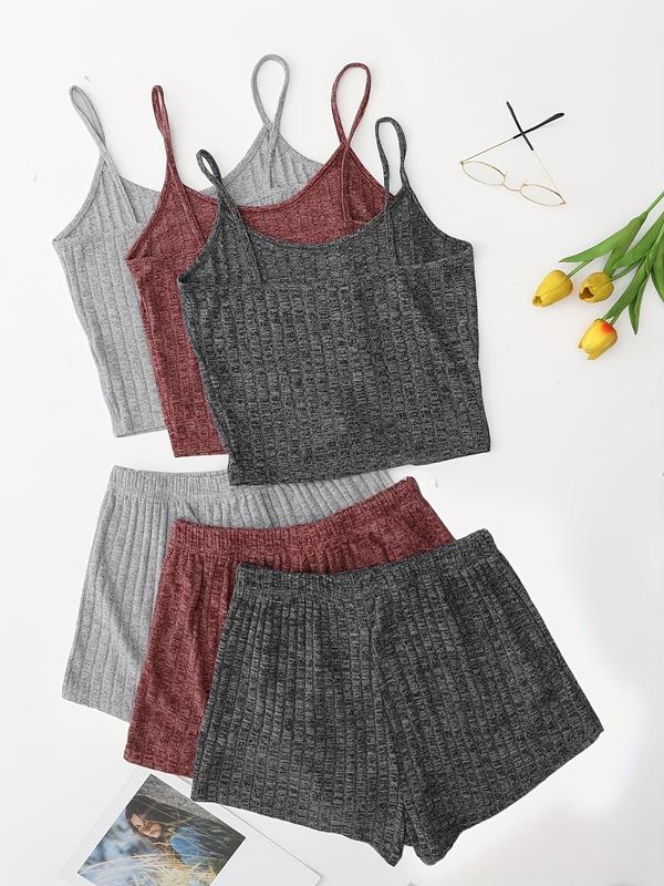 Women's Plain Crop Cami Top & Tie Front Shorts Vintage Set, Summer Clothes, Casual Camisole & Shorts Set for Fall, Fall Outfits 2024 Sets, Back To School Outfits, Women's Clothes, Two Piece Set Women