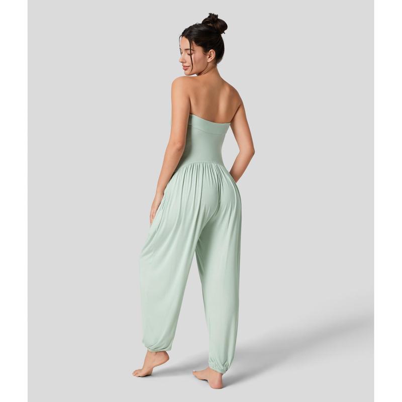 Halara Ribbed Tube Backless Plicated Side Pocket Casual Jumpsuit