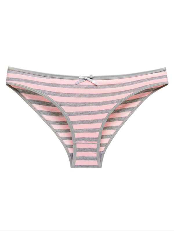 Women's Bow Decor Striped Print Knicker, Fashion Stretchy Panties, Underwear for Women, Panties for Women, Lady Underwear Thongs for All Seasons, Women Comfy Underwear, Back To School Clothes, Summer Panty, Gifts for Her, 2000s Clothes