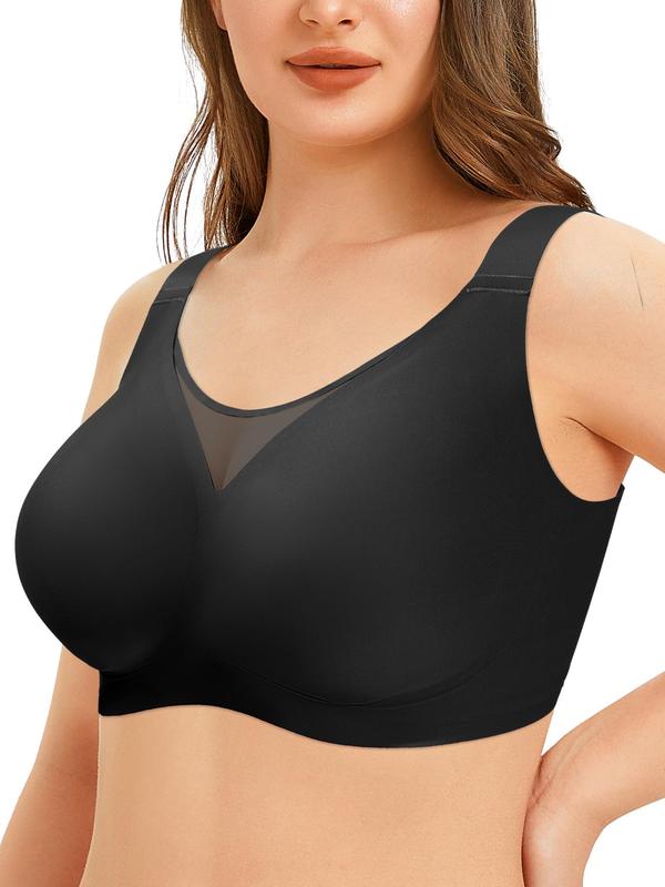 Women's Solid Contrast Mesh Wireless Bralette, Breathable Comfortable Bra for Daily Wear, Women's Lingerie for All Seasons