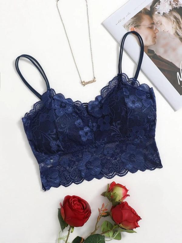 Women's Floral Lace Buckleless Wireless Bra, Soft Comfortable Breathable Lingerie Top for Daily Wear, Underwear for All Seasons