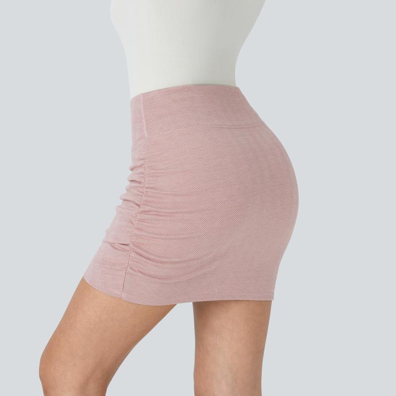 Halara High Waisted Back Pocket Bodycon Ruched 2-in-1 Herringbone Mini Casual Skirt