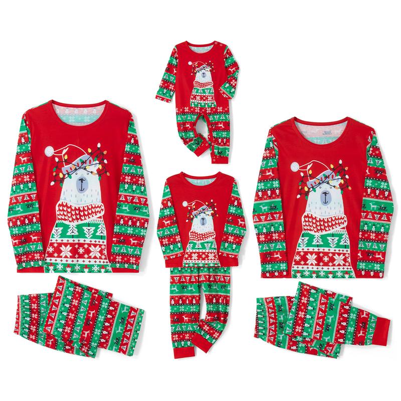 Matching Christmas Pajamas For Family, Long Sleeve Christmas Bear Print Tops Trousers Suit   Romper