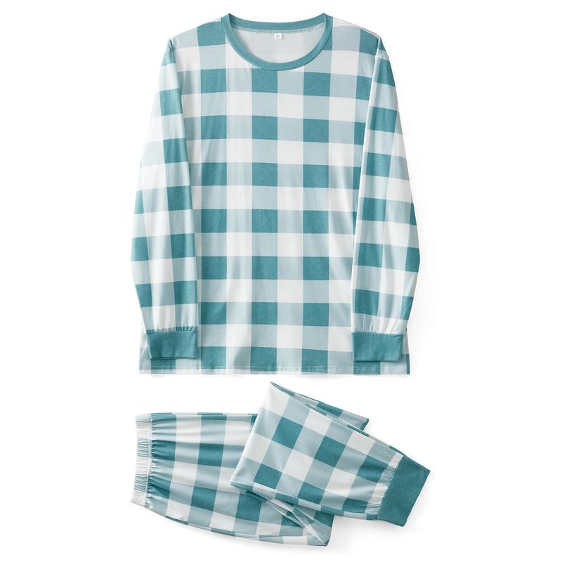 Family Pajamas Matching Set, Long Sleeve T-shirt with Pants Plaid Sleepwear Loungewear