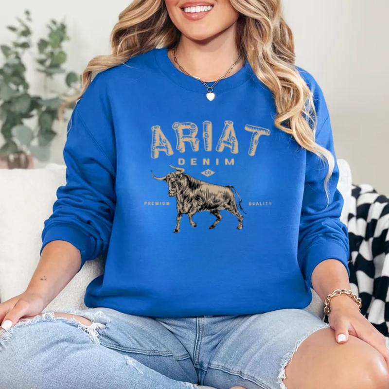 Ariat Denim - Premium Quality Sweatshirt - A stylish design featuring a bold bull graphic, perfect for those who appreciate western fashion and rugged style, unisex.