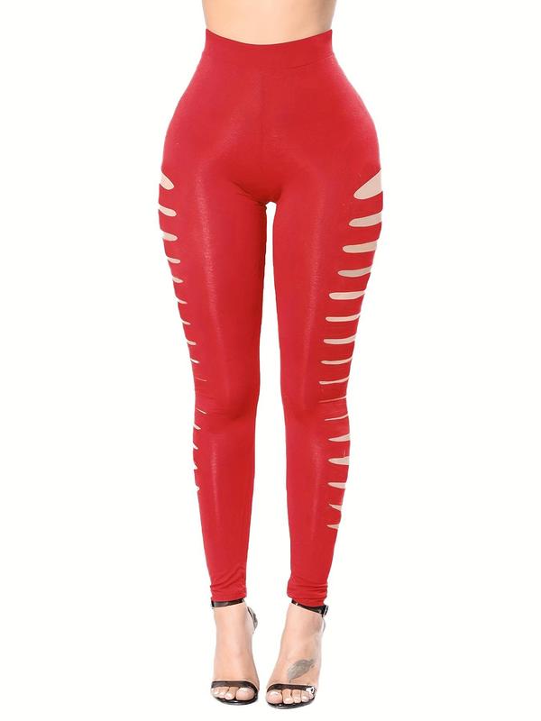 Women's Sexy Cut Out High Waist Leggings, Casual Stretchy Skinny Pants for Club Party, Women's Bottoms for Spring & Fall