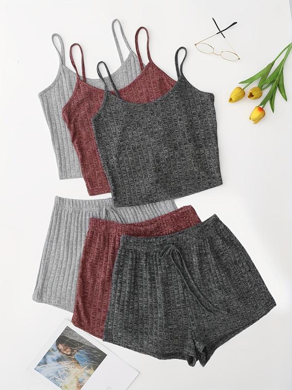 Women's Plain Crop Cami Top & Tie Front Shorts Vintage Set, Summer Clothes, Casual Camisole & Shorts Set for Fall, Fall Outfits 2024 Sets, Back To School Outfits, Women's Clothes, Two Piece Set Women