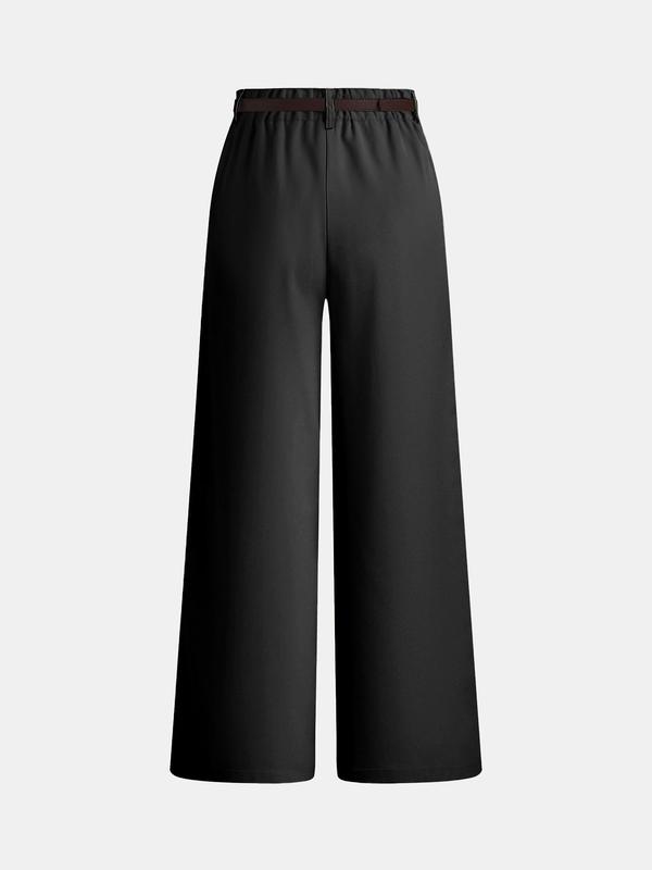 YOZY Women's Solid Belted Plicated Wide Leg Pants, Casual High Waist Trousers for Work Office Business, Ladies Bottoms for All Seasons， Black Friday Haul