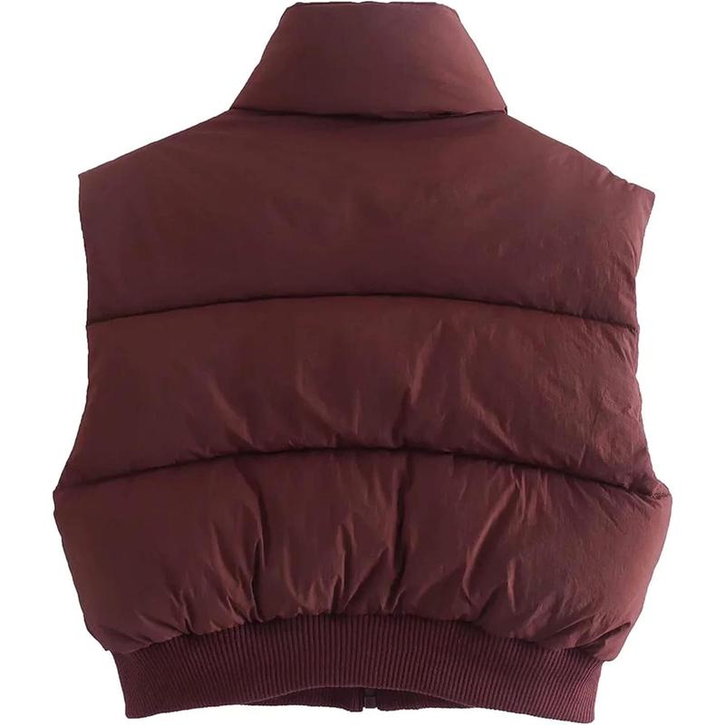 Women's Full Zip Up Warm Crop Vest Sleeveless Puffer Vest Lightweight Padded Gilet.skin-friendly soft slim fit warm