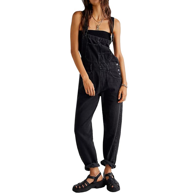 Women Denim Long Jumpsuit Casual Spaghetti Strap Wide Leg Romper Pants Summer Baggy Bib Overalls Womenswear Mum