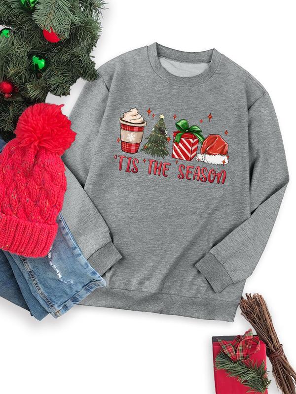 Women's Christmas Themed Cartoon Print Crew Neck Sweatshirt, Casual Long Sleeve Pullover for Daily Wear, Ladies Fall & Winter Clothes