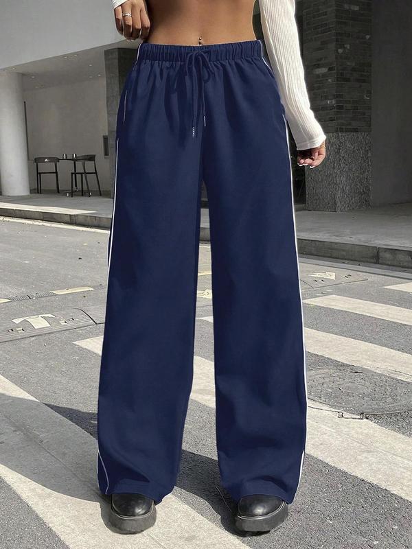 Women's Side Stripe Drawstring Pocket Sweatpants, Summer Outfits, Pants for Women, Work Pants Women, Casual Elastic Waist Wide Leg Trousers, Lady Bottoms