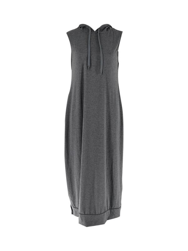 Women's Plain Drawstring Hooded Tank Dress, Casual Pocket Sleeveless Maxi Dress for Summer, Fashion Women's Clothing for Daily Wear, Hourglass Body in Baggy Clothes