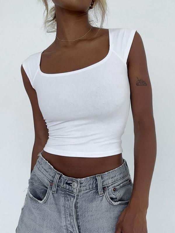 Women's Plain Scoop Neck Crop Tank Top, Casual Sleeveless Cropped Top for Summer, Fashion Women's Top for Daily Wear