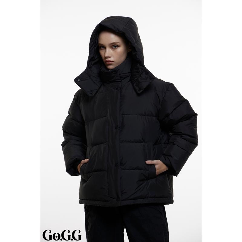 Go.G.G Detachable Hooded Button Puffer Jacket Womenswear Coats, Solid Color Full Zip Long Sleeve Women Winter Coats for Women, Removable Hooded Pocket Design Warm Outerwear Tops