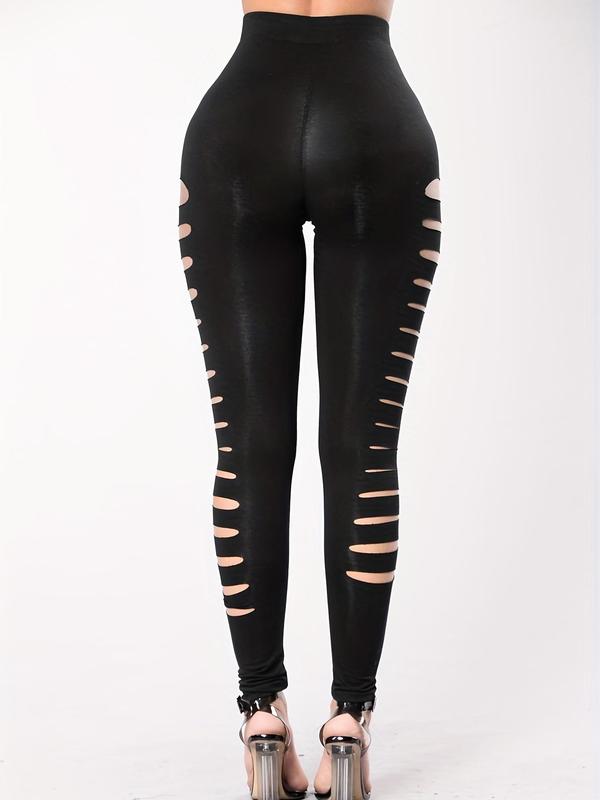 Women's Sexy Cut Out High Waist Leggings, Casual Stretchy Skinny Pants for Club Party, Women's Bottoms for Spring & Fall