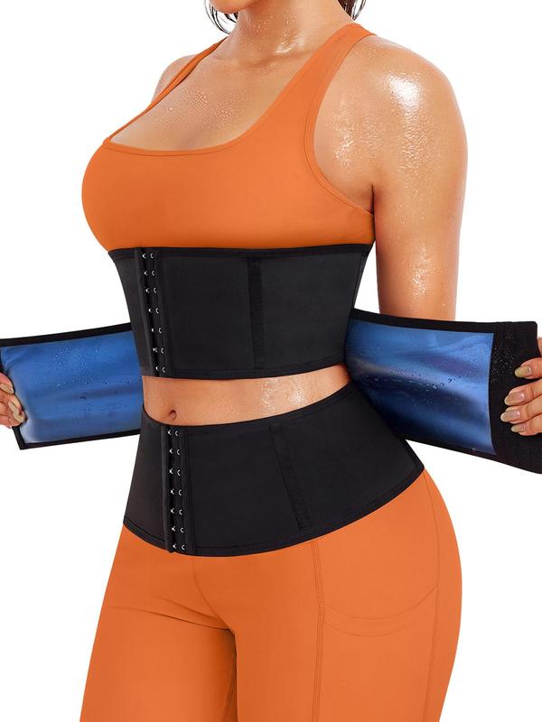 Women's Solid Color Double Layer Hook & Eye Waist Trainer, High Stretch Waist Cincher, Tummy Control Shaper for Women