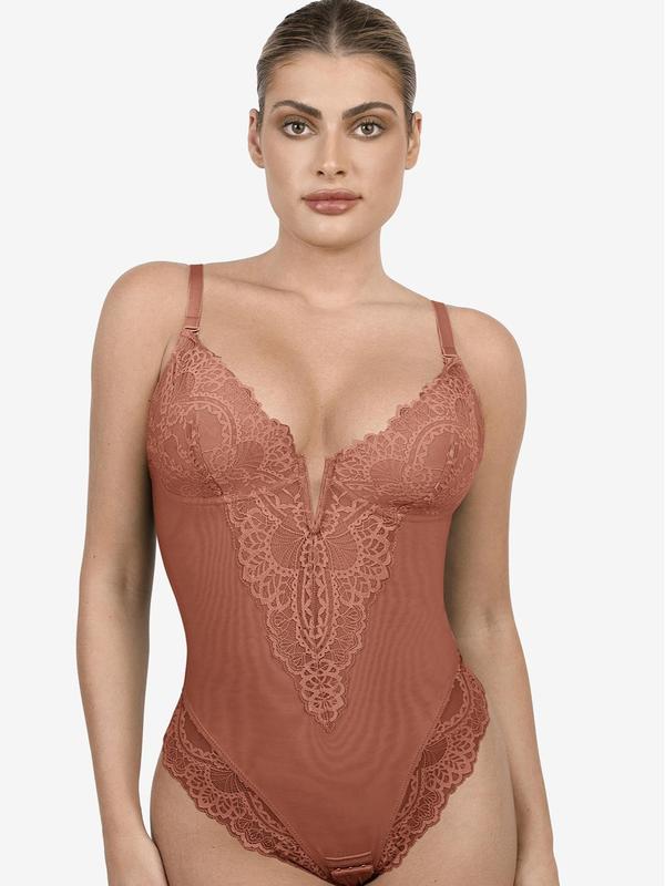 Popilush The Shapewear Bodysuit Deep-V Neck Lace Lady Bodysuits Womenswear Tops