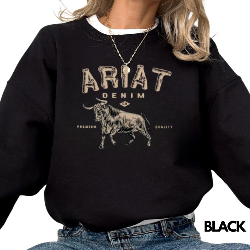 Ariat Denim - Premium Quality Sweatshirt - A stylish design featuring a bold bull graphic, perfect for those who appreciate western fashion and rugged style, unisex.